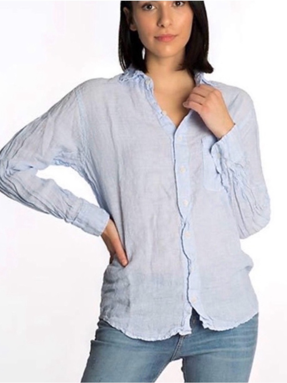 NWOT CP SHADES Jack boyfriend 100% linen button front shirt size XS minimalist